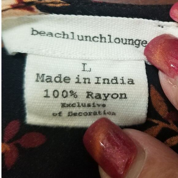 Beach Lunch Lounge Dress Black Floral Knee Length Boho Peasant Prairie Sz L - Picture 10 of 12